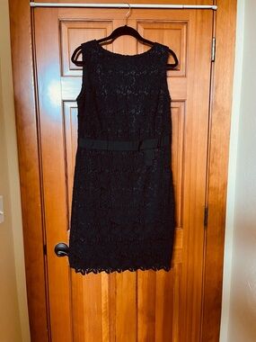 Talbots Black Lace Midi Sheath Dress with Bow Detail